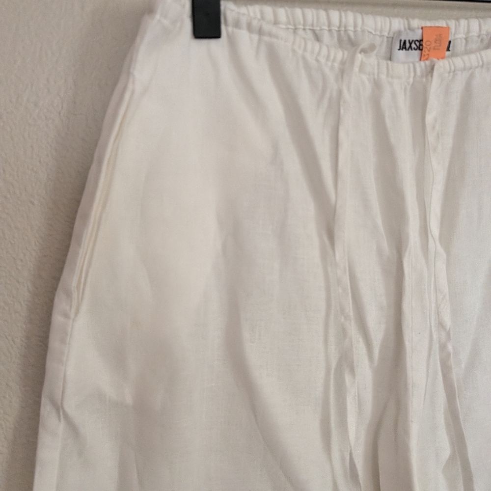 Jaxsea Hawaii White Linen Wide Leg Drawstring Resort Pants Size Small - Picture 3 of 10